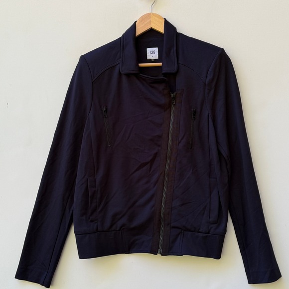 CAbi Jackets & Blazers - Cabi Moto Jacket Women's Medium Navy Blue Stretch Knit Zip Up‎ Knit Soft Casual